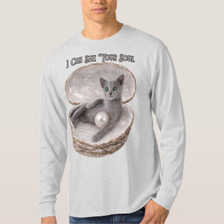 I Can See Your Soul Funny Russian Blue Cat Design T-Shirt