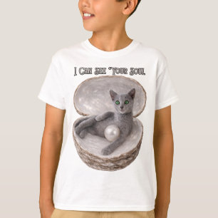 I Can See Your Soul Funny Russian Blue Cat Design T-Shirt