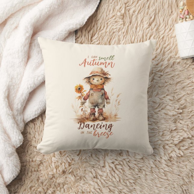 I Can Smell Autumn – Rustic Scarecrow & Sunflower Cushion (Blanket)