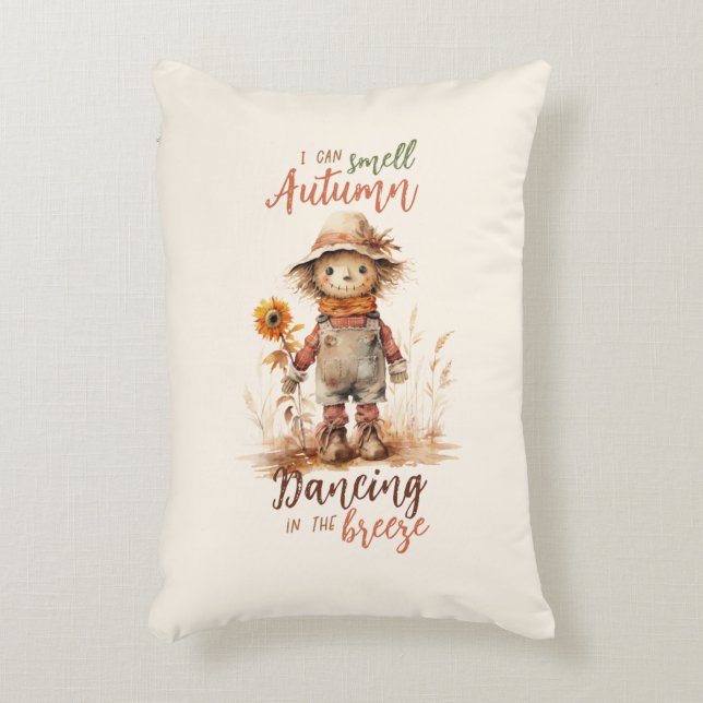 I Can Smell Autumn – Rustic Scarecrow & Sunflower Decorative Cushion (Front(Vertical))