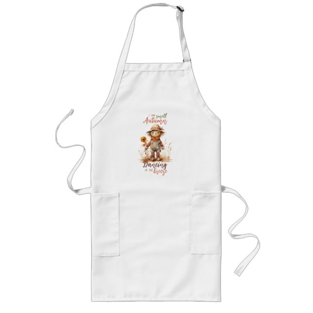 I Can Smell Autumn – Rustic Scarecrow & Sunflower Long Apron (Front)