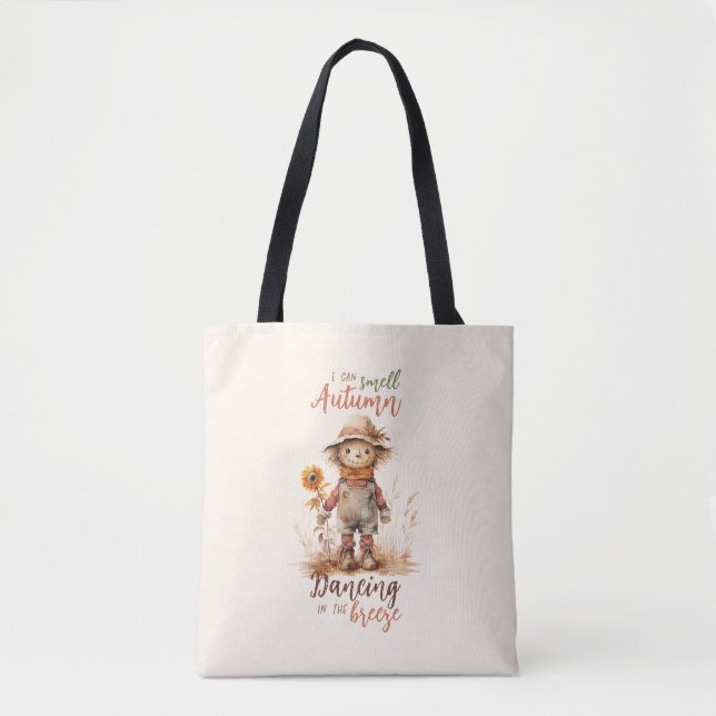 I Can Smell Autumn – Rustic Scarecrow & Sunflower Tote Bag (Front)