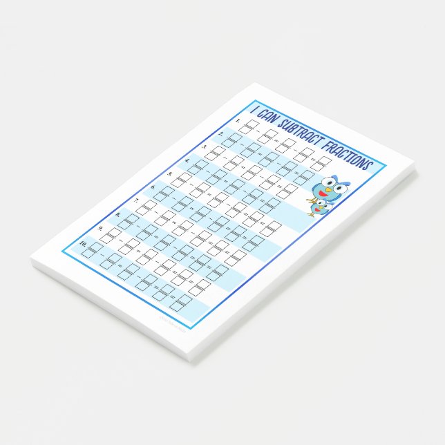 I Can Subtract Fractions - Blue Post-It Notes (Angled)