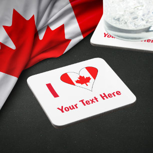 I (Canadian Flag Heart) Your Red Text Coaster