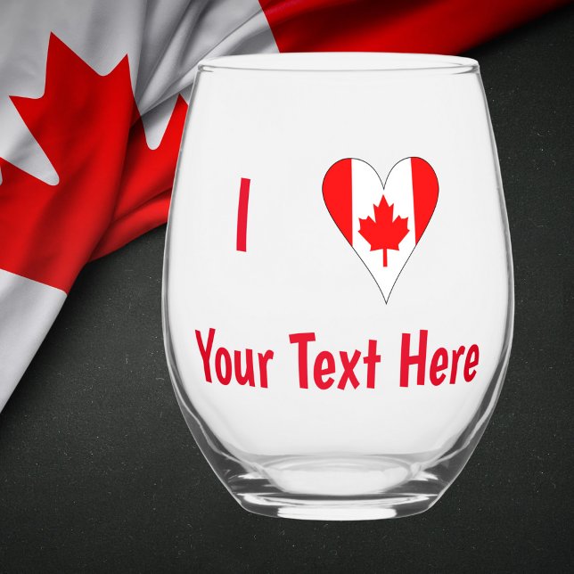 I (Canadian Flag Heart) Your Red Text Stemless Wine Glass (Creator Uploaded)