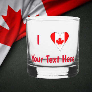 I (Canadian Flag Heart) Your Red Text Whiskey Glass