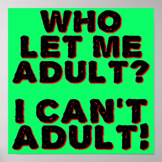 I Can't Adult Funny Poster Sign Sayings Quotes (Front)