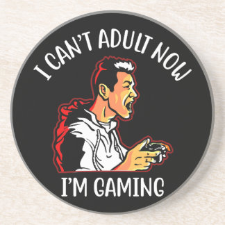 i cant, adult now i'm gaming Sandstone Coaster