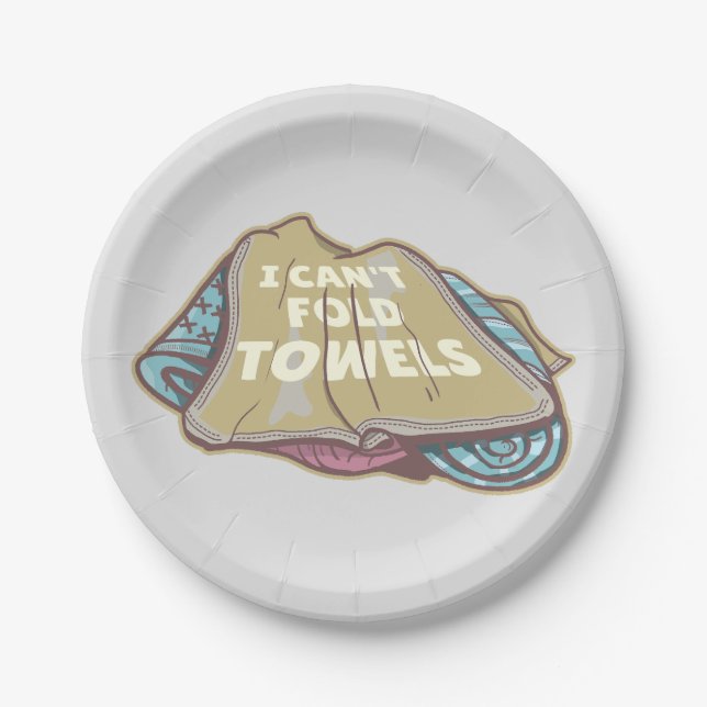 I can't fold towels funny laundry day paper plate (Front)