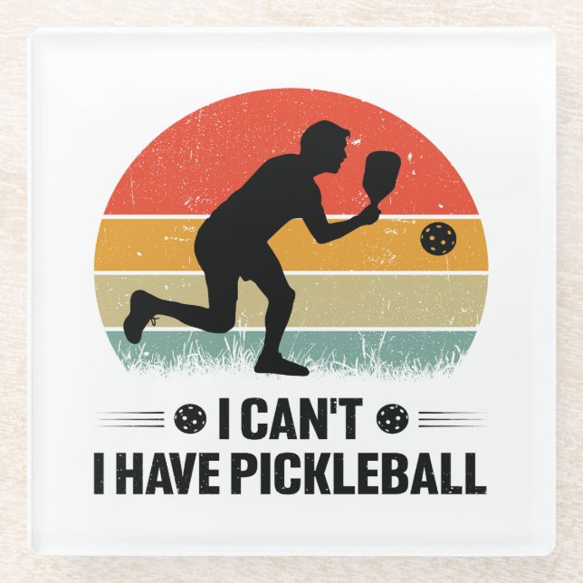 I can't I have pickleball, Pickleball Lover Glass Coaster (Front)