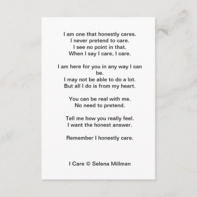 "I Care" Poem Enclosure Card (Front)