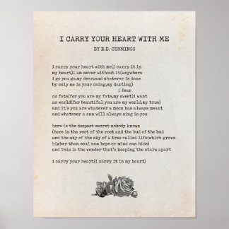 I Carry Your Heart Poem - EE Cummings Poster
