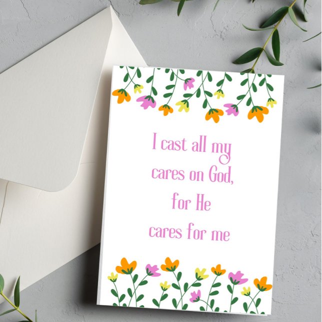 I Cast All My Cares On God Christian Affirmation Holiday Card (Creator Uploaded)