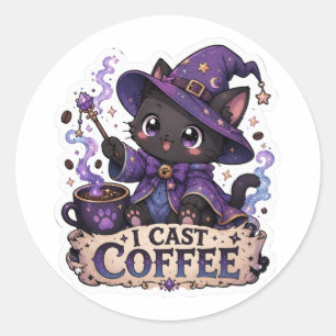 I Cast Coffee Cute Black Cat Wizard Sticker