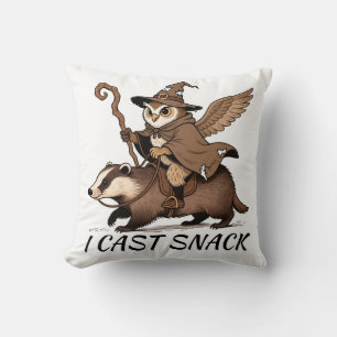 I Cast Snack Whimsical Owl and Badger Art Cushion