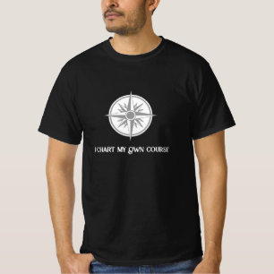 "I Chart My Own Course" - Grey Compass Rose Black T-Shirt