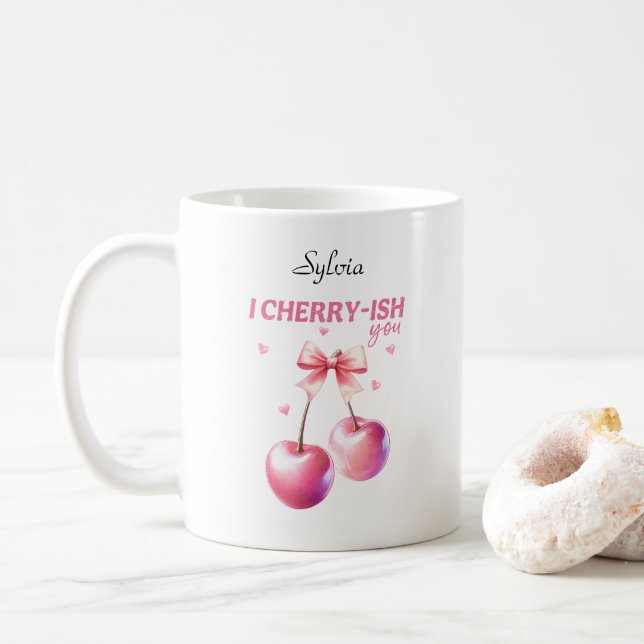 I Cherryish You Funny Cherry Pun customisable Coffee Mug (With Donut)