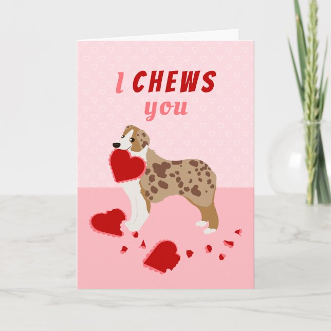 I Chews You Australian Shepherd Valentine's Day Holiday Card (Front)