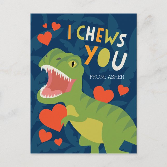 I Chews You! Classroom Valentine Holiday Postcard (Front)
