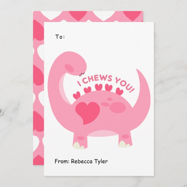 I Chews You Cute Classroom Pink Valentines Day  Holiday Card (Front/Back)