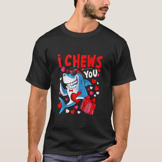I Chews You Heart Shark Valentine's Day Shark Boy  T-Shirt (Front)