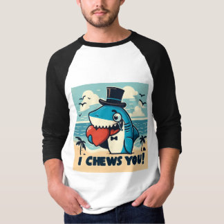 I Chews You! Shark with Heart Men's 3/4 Sleeve  T-Shirt