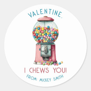 I Chews You, Valentine!  Gumball Machine Valentine Classic Round Sticker