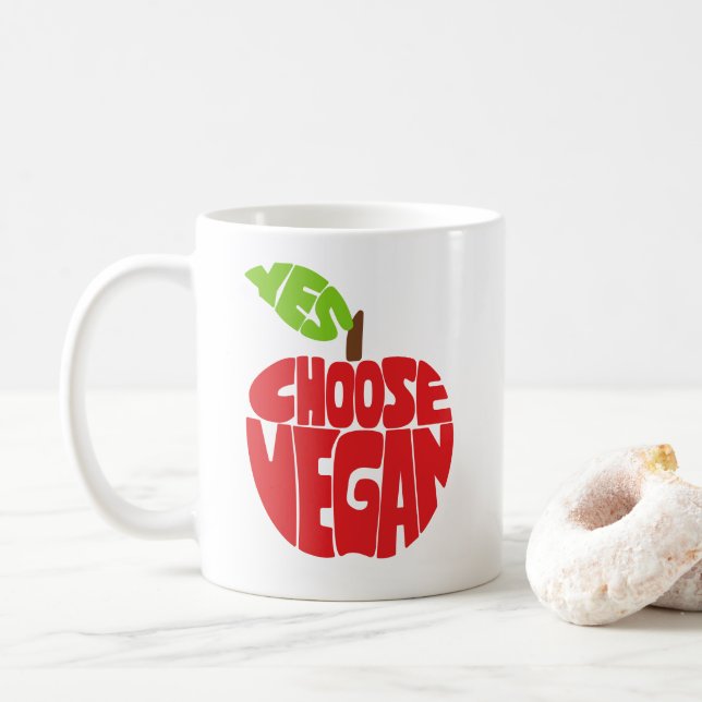 I Choose Vegan - Apple Typography  Coffee Mug (With Donut)