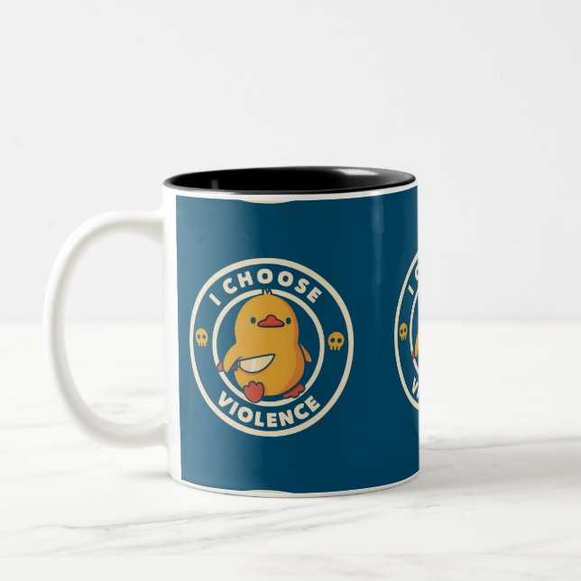 I Choose Violence Meme Duck Chick Chicken Gore Two-Tone Coffee Mug (Left)