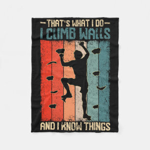 I Climb Walls And Know Things Retro Climbing Rock Fleece Blanket