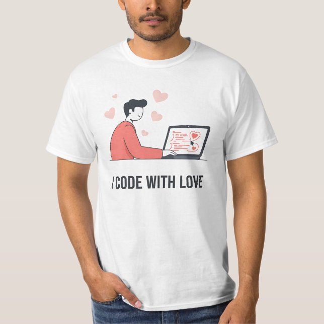 I Code With Love Web Developer Valentine Quote T-Shirt (Front)