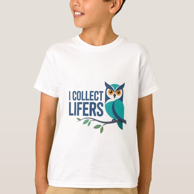 I Collect Lifers - Cute Blue Owl Birding Design T-Shirt (Front)