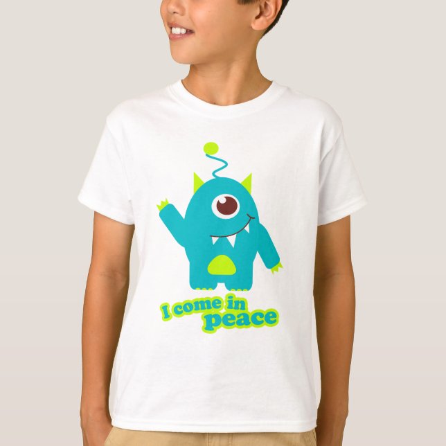 I come in peace alien aqua t-shirt (Front)