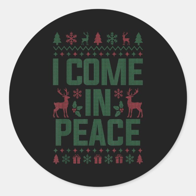 I Come In Peace Couple Matching Ugly Christmas Swe Classic Round Sticker (Front)