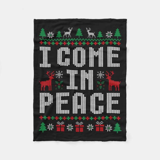 I Come In Peace Couple Matching Ugly Christmas Swe Fleece Blanket (Front)