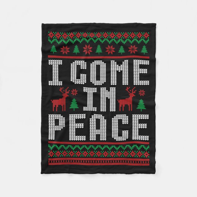 I Come In Peace Couple Matching Ugly Christmas Swe Fleece Blanket (Front)
