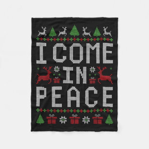 I Come In Peace Couple Matching Ugly Christmas Swe Fleece Blanket