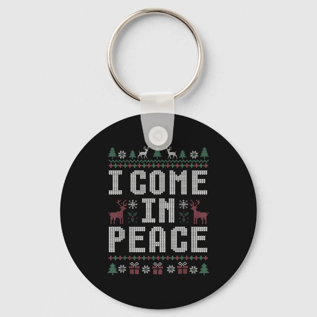 I Come In Peace Couple Matching Ugly Christmas Swe Key Ring (Front)
