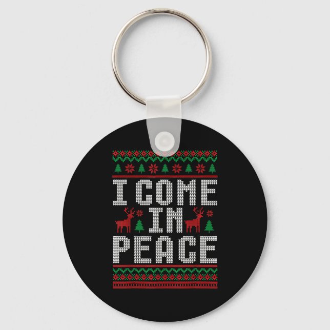I Come In Peace Couple Matching Ugly Christmas Swe Key Ring (Front)