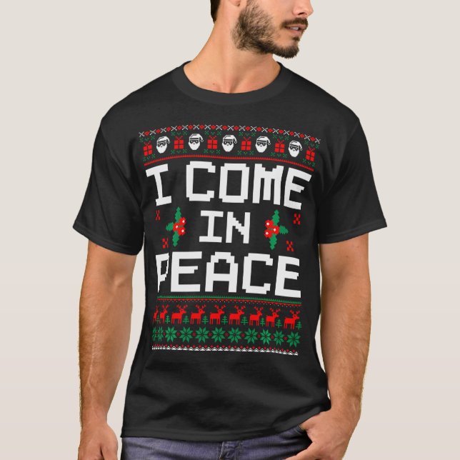 I Come In Peace Matching Couples Ugly Christmas T-Shirt (Front)