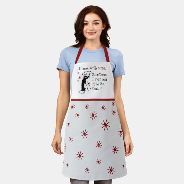 I Cook With Wine Funny Quote with Cat Apron (Worn)