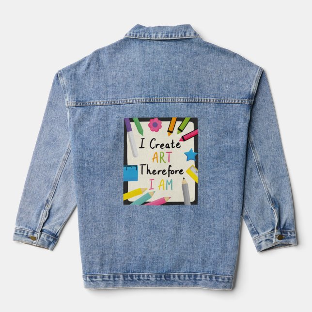 I Create Art Message with Colourful Stationery  Denim Jacket (Back)