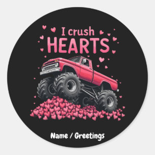 I Crush Hearts Funny Monster Truck Valentine’s Classic Round Sticker