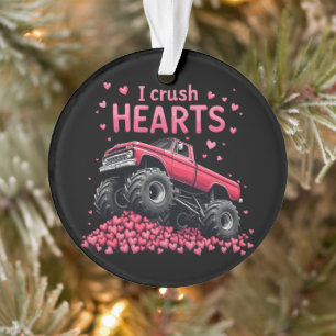 I Crush Hearts Funny Monster Truck Valentine’s Ornament