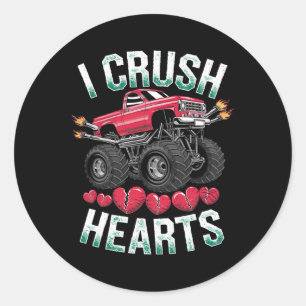 I Crush Hearts Monster Truck Funny Valentines Day Classic Round Sticker