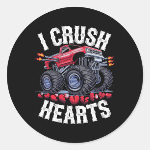 I Crush Hearts Monster Truck Funny Valentines Day Classic Round Sticker
