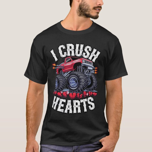 I Crush Hearts Monster Truck Funny Valentines Day  T-Shirt (Front)