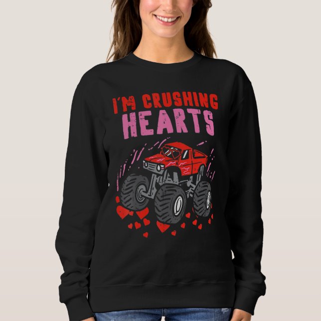 I Crush Hearts Monster Truck Toddler Boys Valentin Sweatshirt (Front)