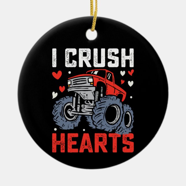 I Crush Hearts Monster Truck Valentine's Day Ceramic Ornament (Front)