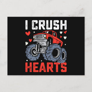 I Crush Hearts Monster Truck Valentine's Day Postcard